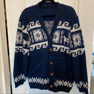 Vintage Nordic Ski Lodge blue white llamas snowflakes fair isle Cardigan Sweater